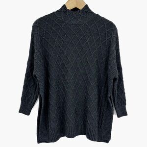 Mer Sea Lisbon Traveler Charcoal Gray Diamond Knit Mock Neck Sweater One Size
